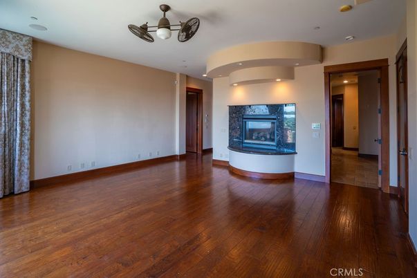 Empty room, Fireplace, Interior, Recessed Lighting, Wood Texture Flooring