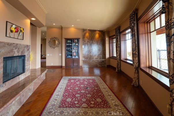 Fireplace, Interior, Recessed Lighting, Wood Texture Flooring