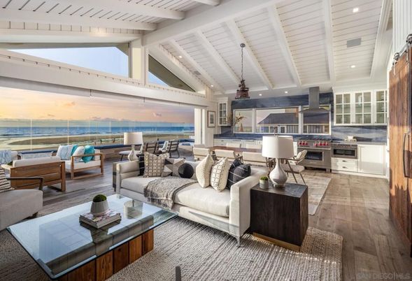 Interior, Kitchen, Living room, Pendant Lights, Recessed Lighting, Stainless Steel Appliances, Water, Wood Texture Flooring