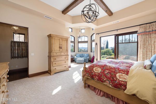 Bedroom, Chandelier, Interior, Pendant Lights, Wooden Beams