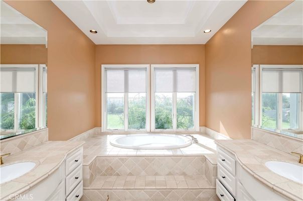 Bathroom, Dual Sink Vanities, Interior, Recessed Lighting, Tile Countertops