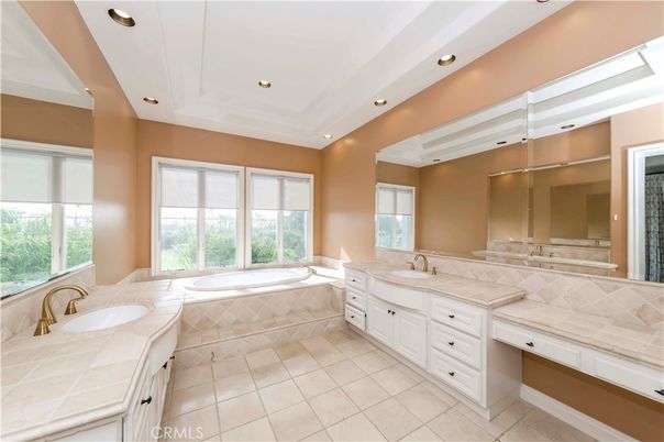 Bathroom, Dual Sink Vanities, Interior, Recessed Lighting, Tile Countertops