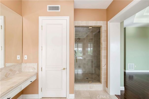 Bathroom, Glass Shower, Interior, Wood Texture Flooring