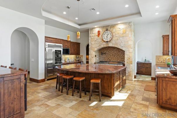Interior, Kitchen, Pendant Lights, Recessed Lighting, Stainless Steel Appliances, Stone Walls