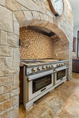 Interior, Kitchen, Stainless Steel Appliances, Stone Walls