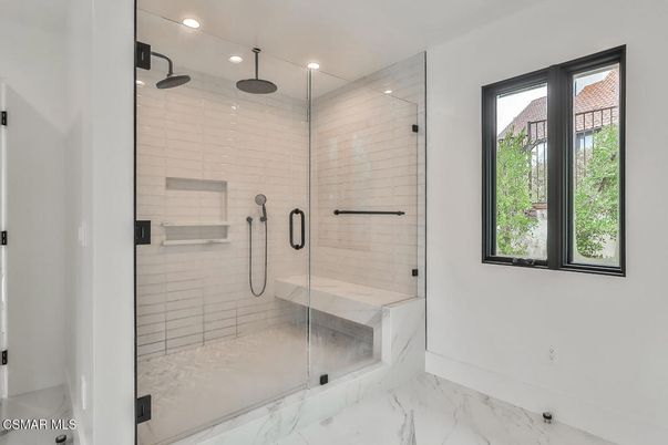 Bathroom, Glass Shower, Interior, Marble, Recessed Lighting