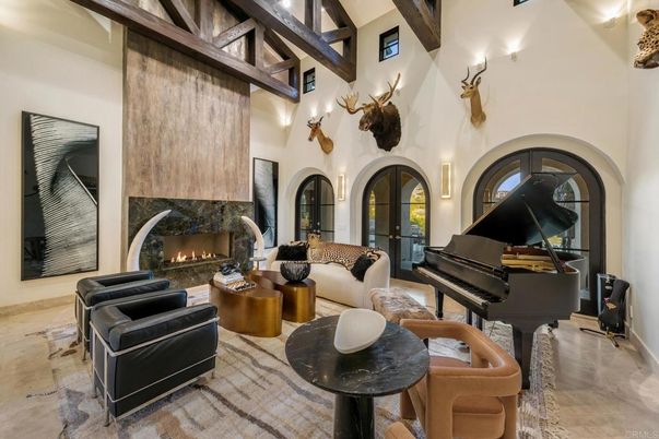 Fireplace, Interior, Living room, Piano, Wooden Beams