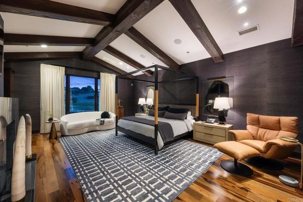 Bedroom, Interior, Recessed Lighting, Wooden Beams, Wood Texture Flooring