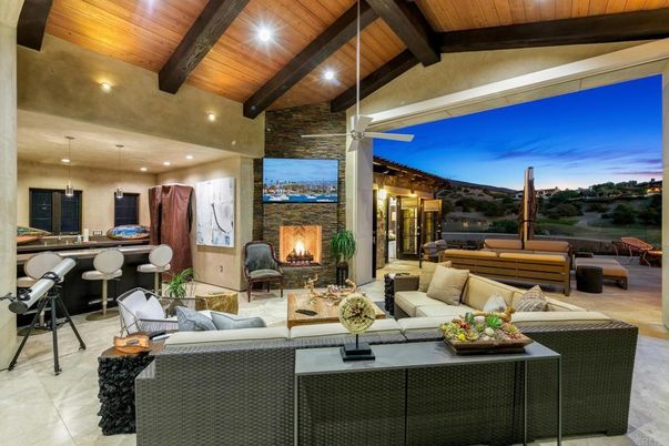 Fireplace, Interior, Living room, Pendant Lights, Recessed Lighting, Stone Walls, Wooden Beams, Wooden Ceilings