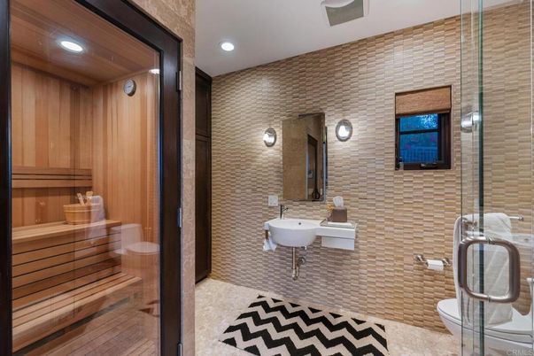 Bathroom, Glass Shower, Interior, Recessed Lighting, Sauna Room