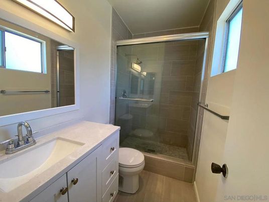 Bathroom, Glass Shower, Interior, Wood Texture Flooring