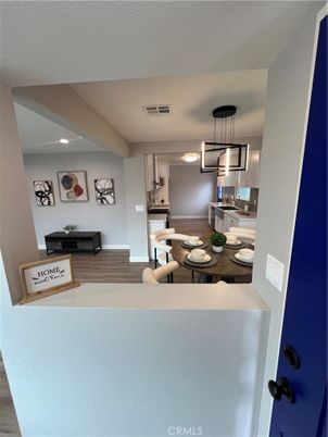 Dining room, Interior, Kitchen, Pendant Lights, Recessed Lighting, Wood Texture Flooring