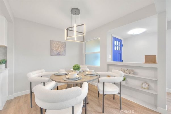 Dining room, Interior, Pendant Lights, Wood Texture Flooring