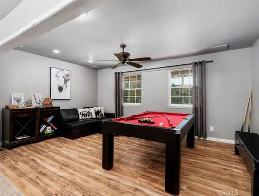 Billiard Table, Game Room, Interior, Recessed Lighting, Wood Texture Flooring
