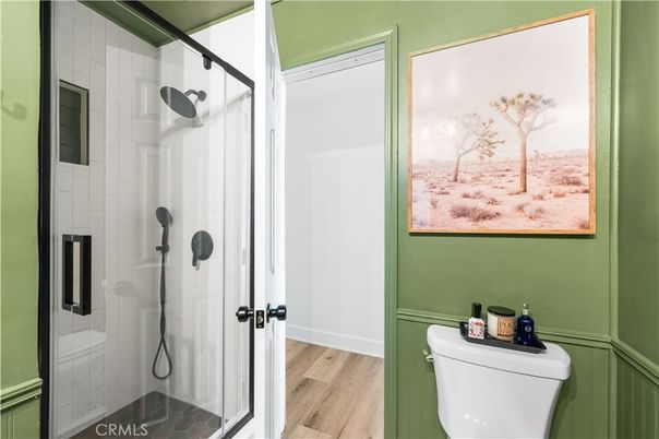 Bathroom, Glass Shower, Interior, Wood Texture Flooring