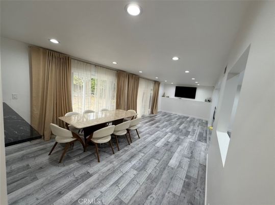 Dining room, Interior, Recessed Lighting, Wood Texture Flooring