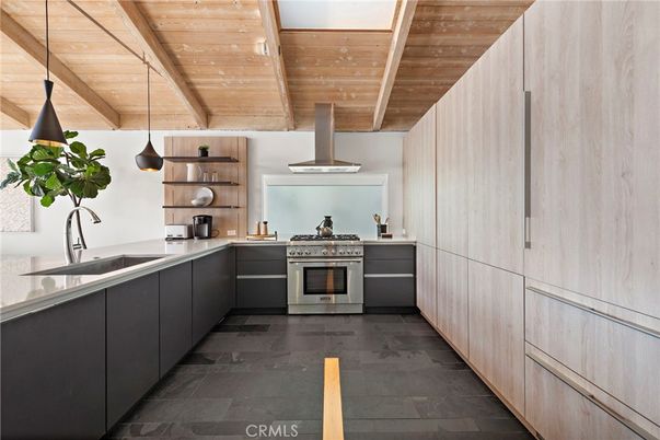 Interior, Kitchen, Pendant Lights, Stainless Steel Appliances, Wooden Beams, Wooden Ceilings
