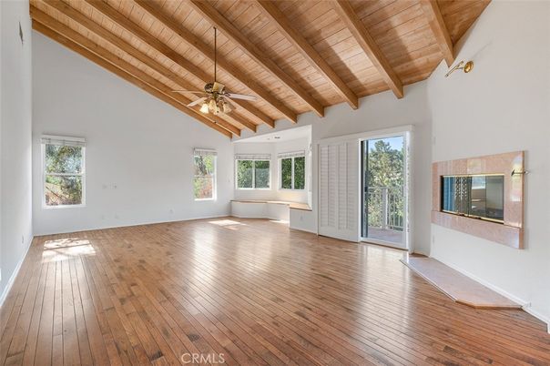 Empty room, Fireplace, Interior, Wooden Beams, Wooden Ceilings, Wood Texture Flooring