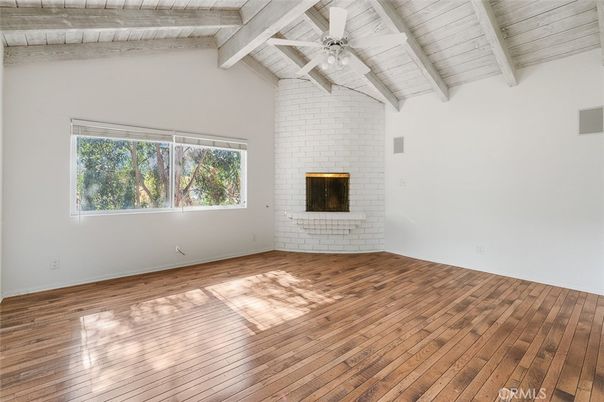 Empty room, Fireplace, Interior, Stone Walls, Wooden Beams, Wooden Ceilings, Wood Texture Flooring