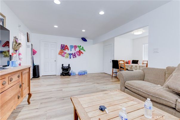 Dining room, Interior, Living room, Recessed Lighting, Wood Texture Flooring