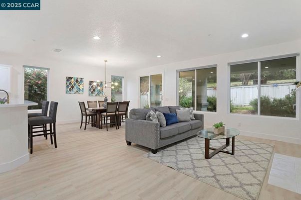 Dining room, Interior, Living room, Pendant Lights, Recessed Lighting, Wood Texture Flooring