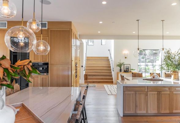 Interior, Kitchen, Pendant Lights, Recessed Lighting, Wood Texture Flooring