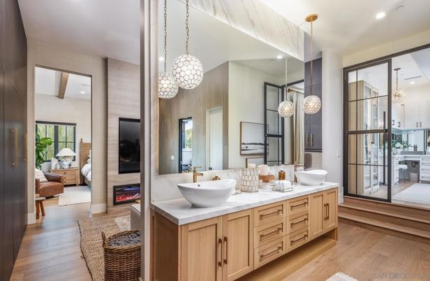Bathroom, Bedroom, Dual Sink Vanities, Interior, Living room, Pendant Lights, Recessed Lighting, Wood Texture Flooring