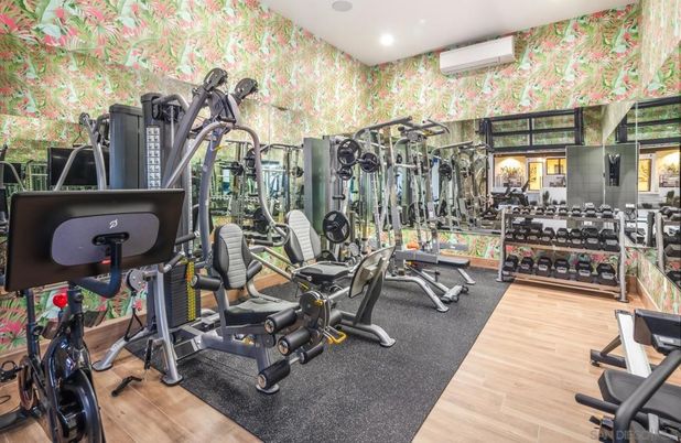 Fitness Equipment, Gym, Interior, Recessed Lighting, Wood Texture Flooring