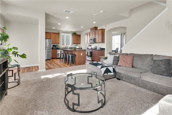 Interior, Kitchen, Living room, Recessed Lighting, Stainless Steel Appliances, Wood Texture Flooring