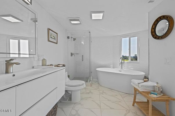 Bathroom, Free Standing Baths, Glass Shower, Interior, Marble