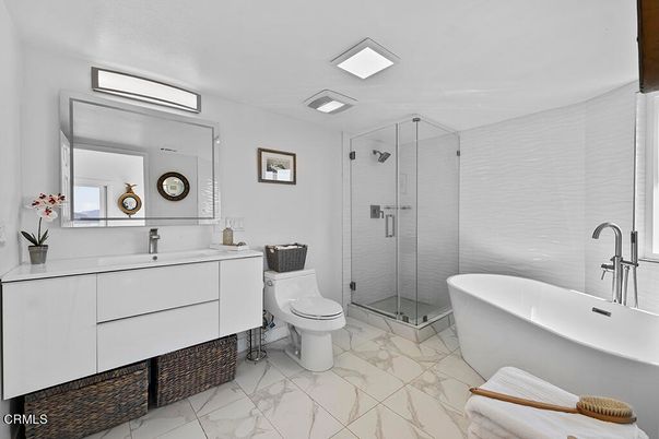 Bathroom, Free Standing Baths, Glass Shower, Interior, Marble