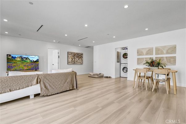 Dining room, Interior, Living room, Recessed Lighting, Wood Texture Flooring