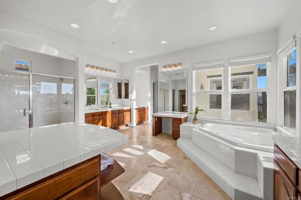 Bathroom, Glass Shower, Interior, Recessed Lighting, Tile Countertops