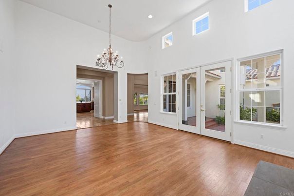 Chandelier, Empty room, Interior, Recessed Lighting, Wood Texture Flooring