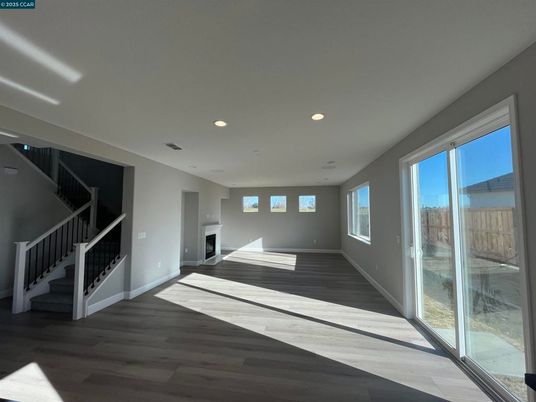 Empty room, Fireplace, Interior, Recessed Lighting, Wood Texture Flooring
