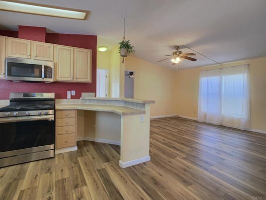 Interior, Kitchen, Pendant Lights, Stainless Steel Appliances, Wood Texture Flooring