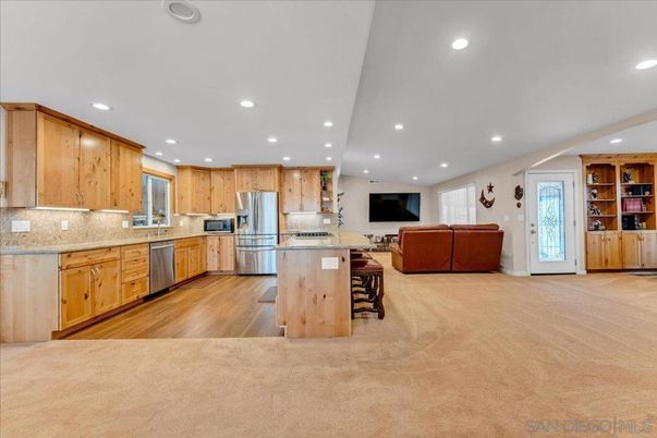 Interior, Kitchen, Living room, Recessed Lighting, Stainless Steel Appliances, Wood Texture Flooring