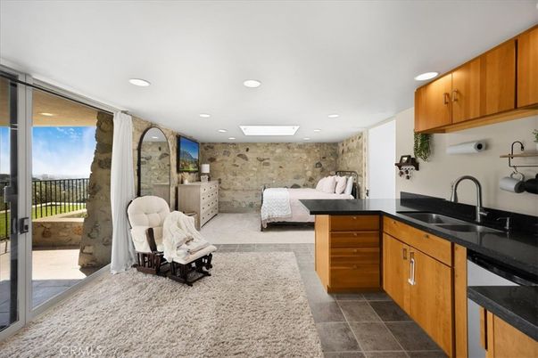 Interior, Kitchen, Living room, Recessed Lighting, Stone Walls