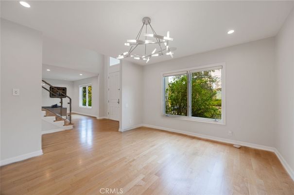 Empty room, Interior, Pendant Lights, Recessed Lighting, Wood Texture Flooring