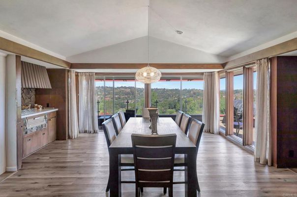 Dining room, Interior, Pendant Lights, Wood Texture Flooring