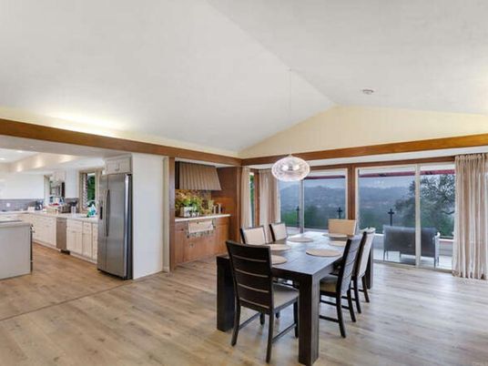 Dining room, Interior, Kitchen, Pendant Lights, Wood Texture Flooring