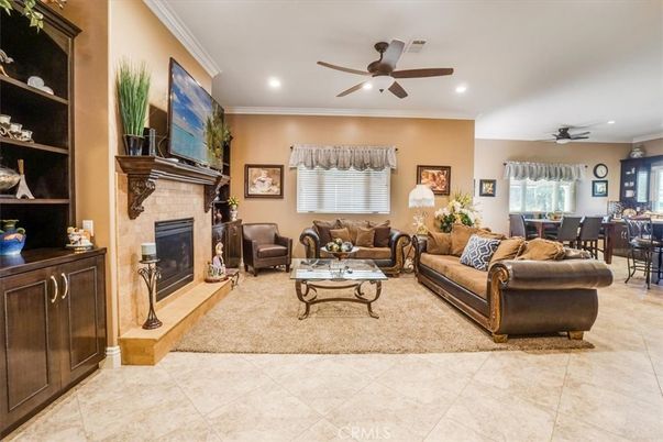 Dining room, Fireplace, Interior, Living room, Recessed Lighting