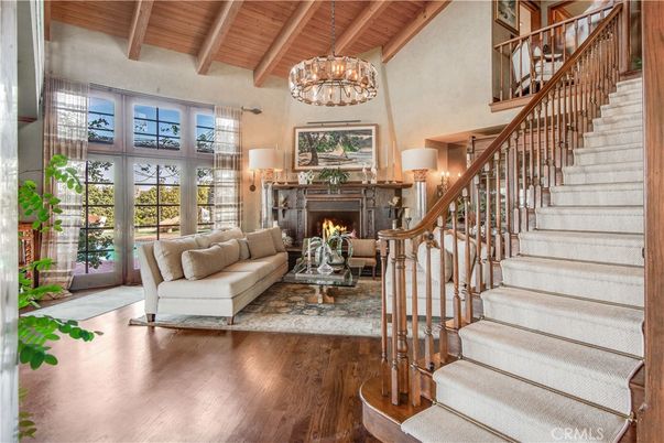 Chandelier, Fireplace, Interior, Living room, Wooden Beams, Wooden Ceilings, Wood Texture Flooring