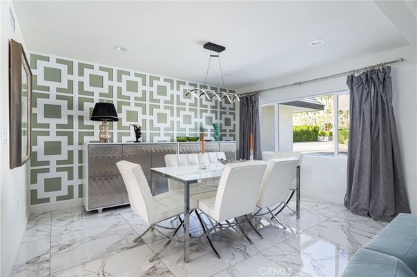 Dining room, Interior, Marble, Pendant Lights, Recessed Lighting