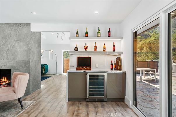 Fireplace, Interior, Recessed Lighting, Wood Texture Flooring