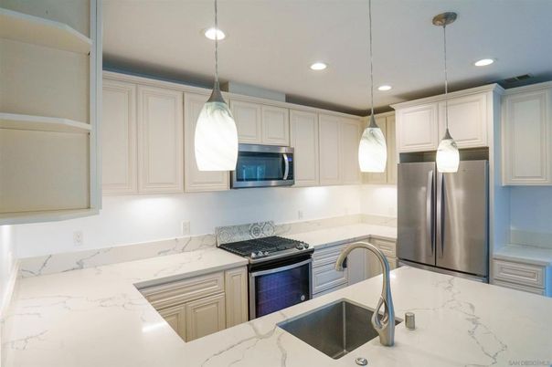 Interior, Kitchen, Marble, Pendant Lights, Recessed Lighting