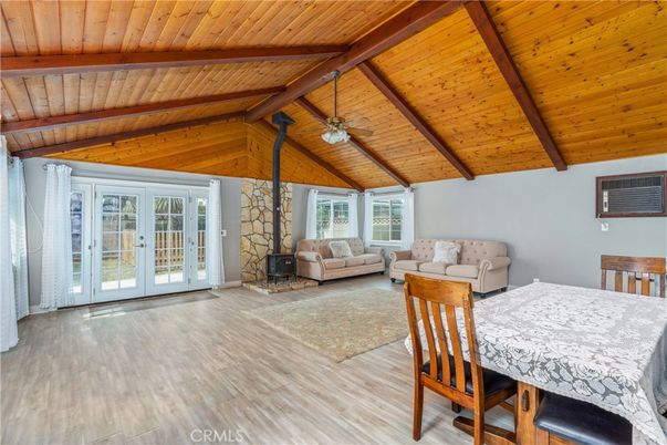 Dining room, Fireplace, Interior, Living room, Wooden Beams, Wooden Ceilings, Wood Texture Flooring