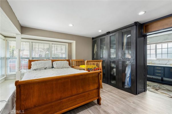 Bedroom, Interior, Marble, Recessed Lighting, Wood Texture Flooring