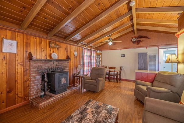 Dining room, Fireplace, Interior, Living room, Wooden Beams, Wooden Ceilings, Wood Texture Flooring, Wooden Walls