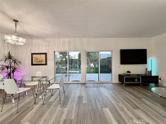 Dining room, Interior, Pendant Lights, Wood Texture Flooring